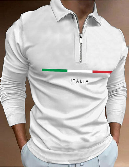 Men's "Italy" printed zip-up polo shirt