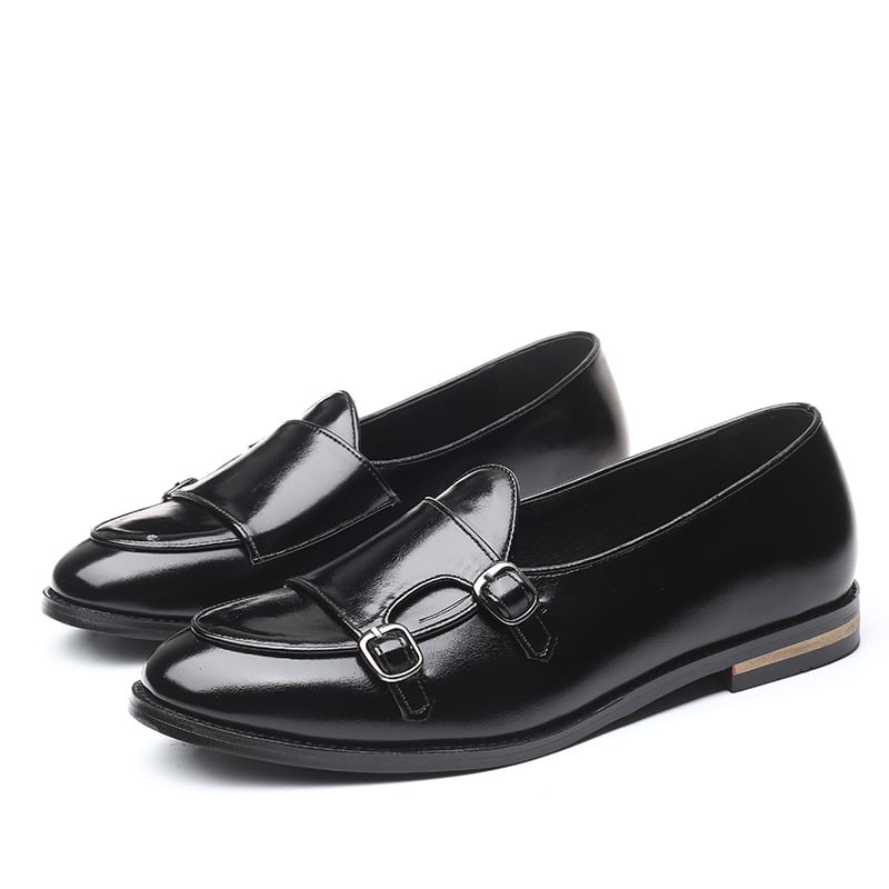 Fashion British Belt Double Buckle Small Leather Shoes