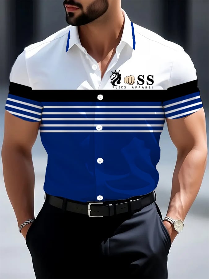 Men's Retro Letter Design Printed Business Short Sleeve Shirt