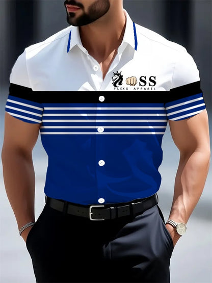 Men's Retro Letter Design Printed Business Short Sleeve Shirt