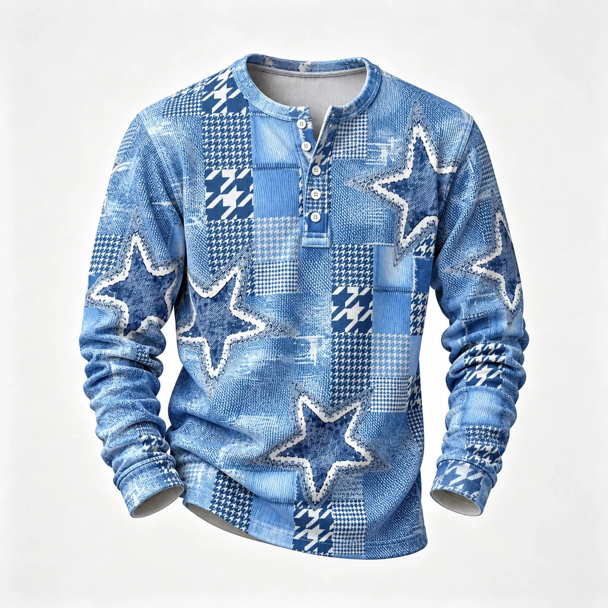 Men's Checkered Long-Sleeve Henley Shirt