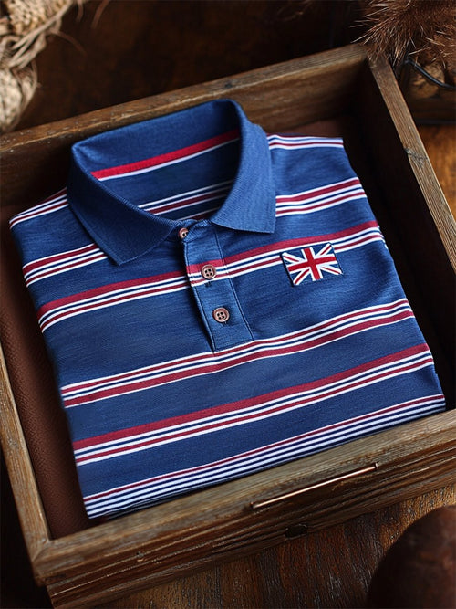 Men's Business Casual Union Jack Button Short Sleeve Polo Shirt