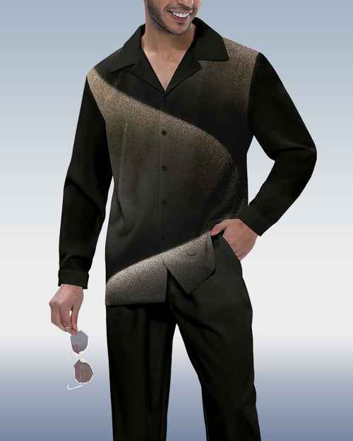Men's Gradient Print Long Sleeve Shirt Walking Suit 318