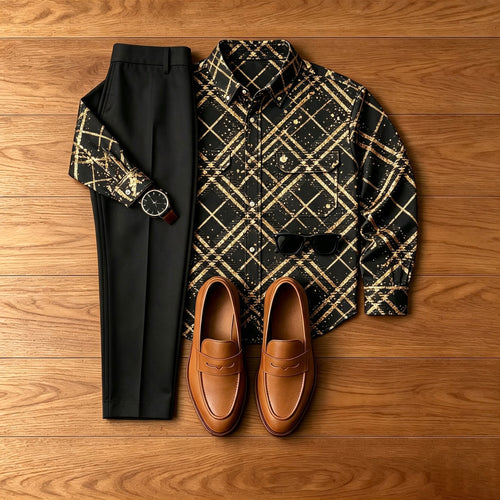 Men's Diamond-Patterned Denim-Style Jacket and Pants Set