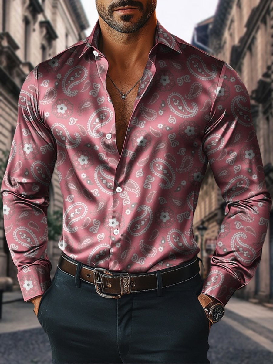 Men's Satin Luxe Long Sleeve Button Down Shirt