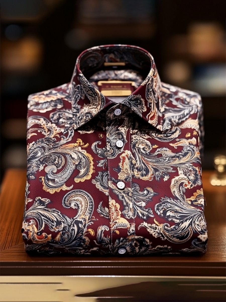 Men's Casual Festive Paisley Print Long Sleeve Shirt
