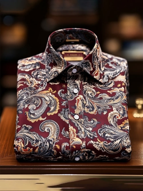 Men's Casual Festive Paisley Print Long Sleeve Shirt