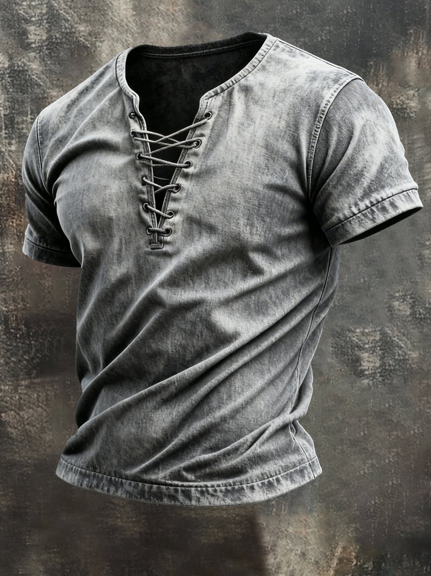 Men's Vintage Washed Tie-Up Short-Sleeved T-Shirt