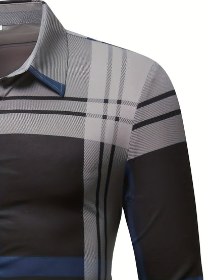 Men's Street Style Business Plaid Casual Printed Long Sleeve Shirt