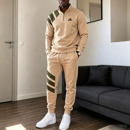 Men's Printed Zipper Stand-Up Collar Sweatshirt and Sweatpants Set