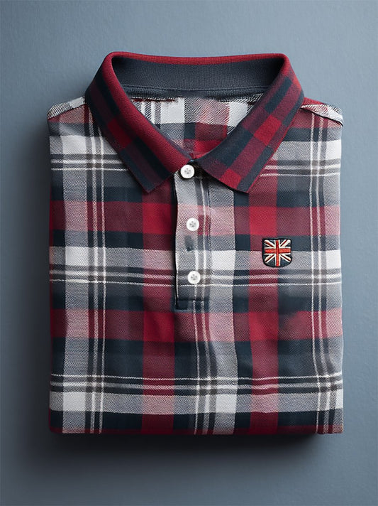 Men's Business Casual Union Jack Button Short Sleeve Polo Shirt