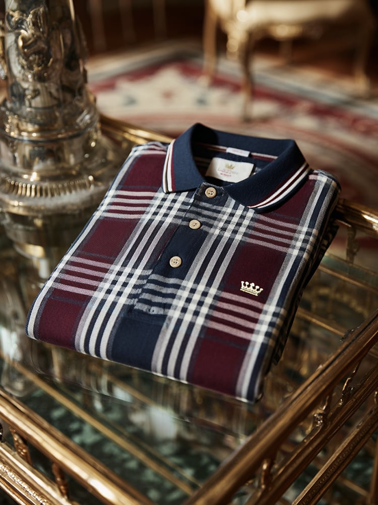 Men's Classic Business Check Logo Button Short Sleeve Polo Shirt