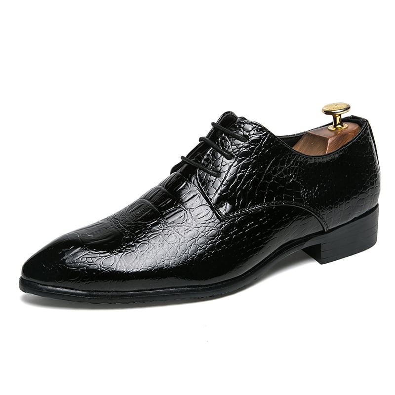 Men's Business Casual Pointed Toe Patchwork Plaid Exotic Skin Faux Leather Shoes