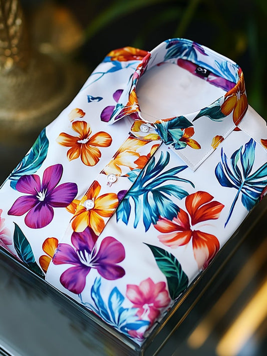 Men's Satin Luxe Hawaiian Print Short Sleeve Button Shirt
