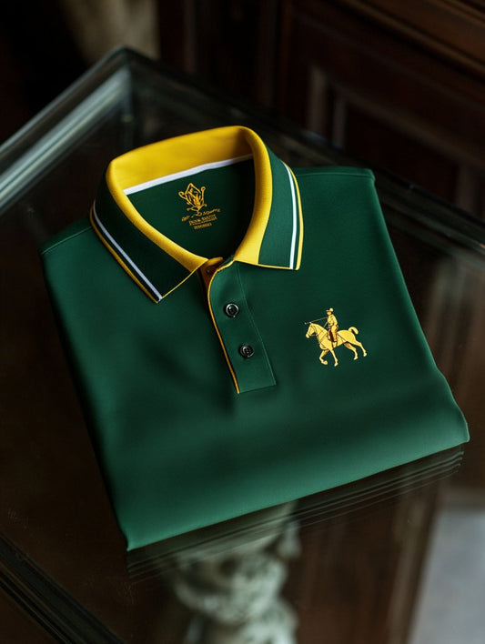 Men's Business Casual Horseback Rider Button-Down Short Sleeve Polo Shirt