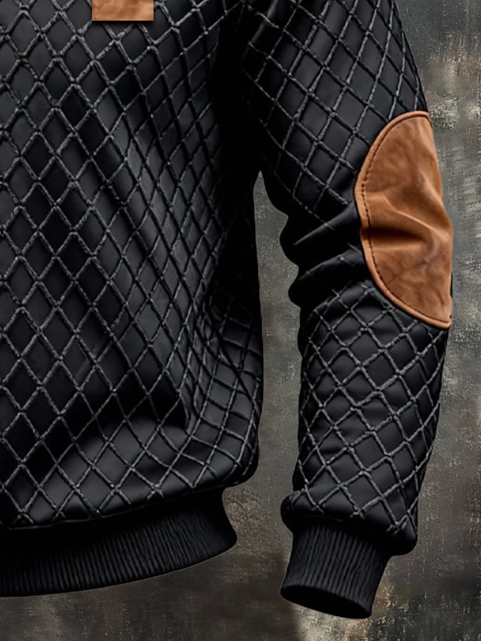 Men's Retro Jacquard Textured Patchwork Comfortable Color-Blocked Zip-Up Sweatshirt