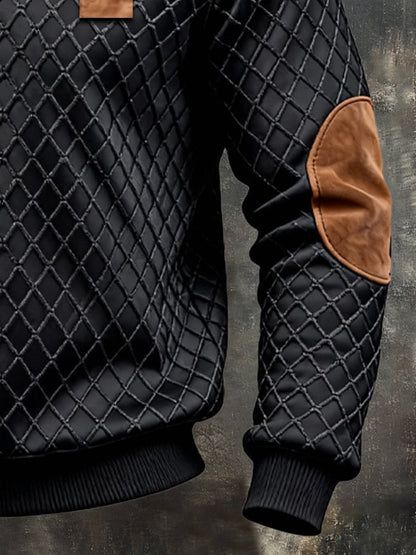 Men's Retro Jacquard Textured Patchwork Comfortable Color-Blocked Zip-Up Sweatshirt
