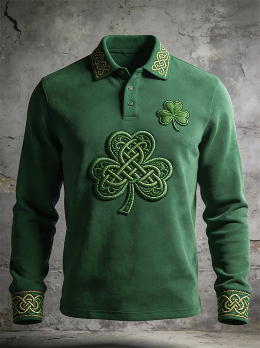 Men'S Casual Retro Print Long-Sleeved Polo Shirt
