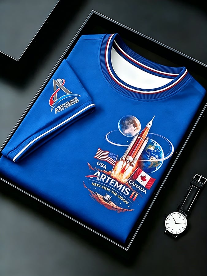 Men's  Next Stop The Moon USA And Canada Artemis II 2026 Rocket Launch Print T-Shirt