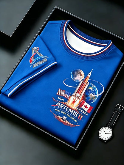 Men's  Next Stop The Moon USA And Canada Artemis II 2026 Rocket Launch Print T-Shirt