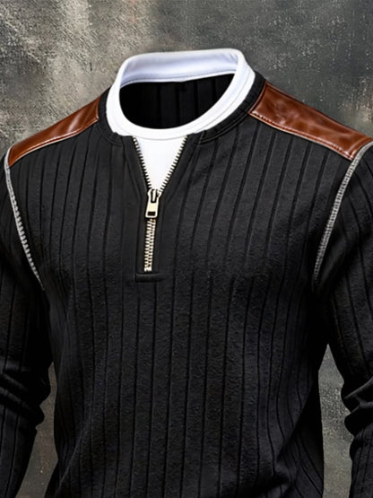 Men'S Vintage-Style Faux Two-Piece Spliced Color-Block Long-Sleeved Sweatshirt