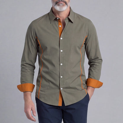 Men's Color-Blocked V-Neck Long-Sleeve Shirt