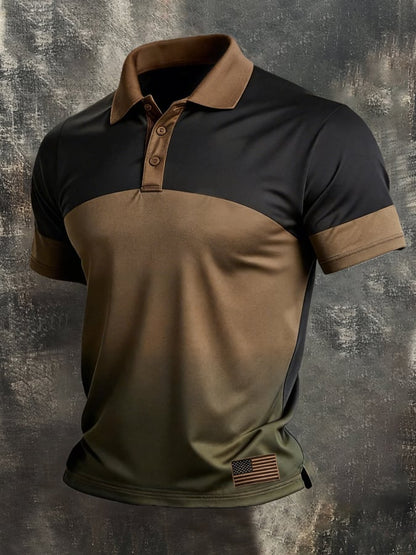 Men's Retro Patriot Color Block Polo Collar Short Sleeve
