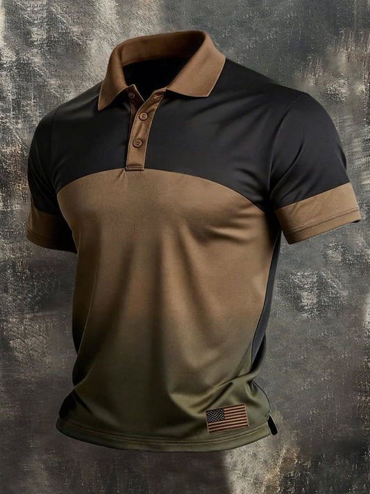 Men's Retro Patriot Color Block Polo Collar Short Sleeve
