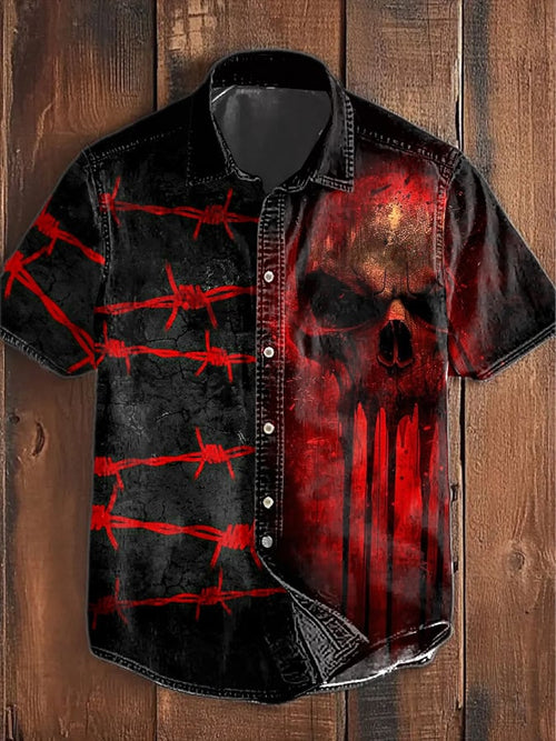Men's Skull Printed Casual Short Sleeve Shirt