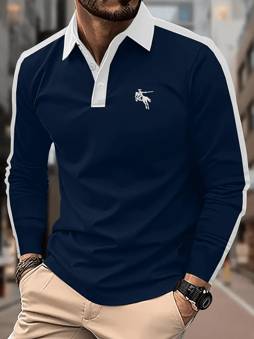 Men's Business Casual Striped Long-Sleeved Polo Shirt