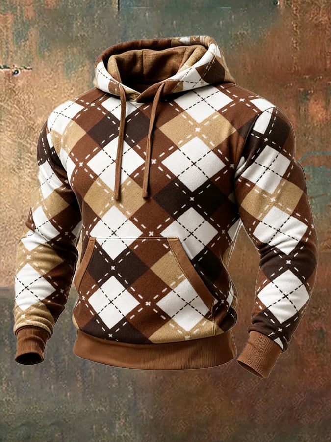 Men's Retro Distressed Color Block Print Casual Long Sleeve Sweatshirt
