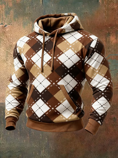 Men's Retro Distressed Color Block Print Casual Long Sleeve Sweatshirt