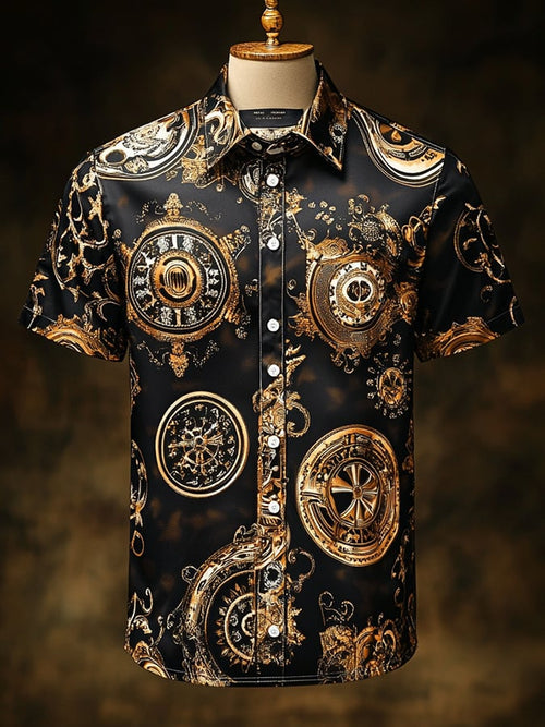 Men's Casual Vintage Floral Skull Print Short Sleeve Shirt