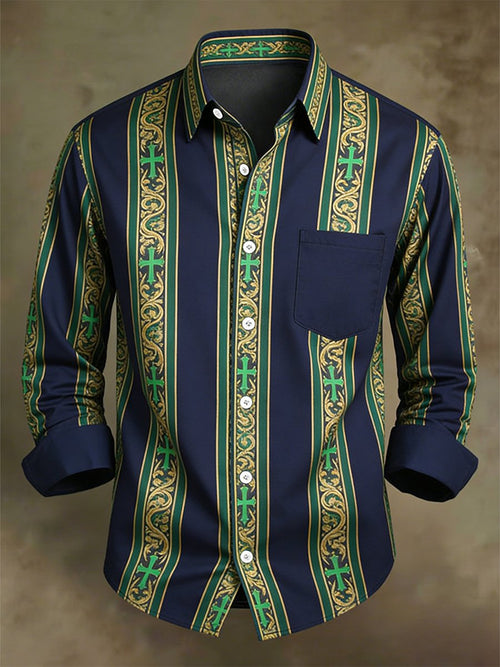 Men's Retro Business Casual Baroque Faith Striped Long-Sleeved Shirt