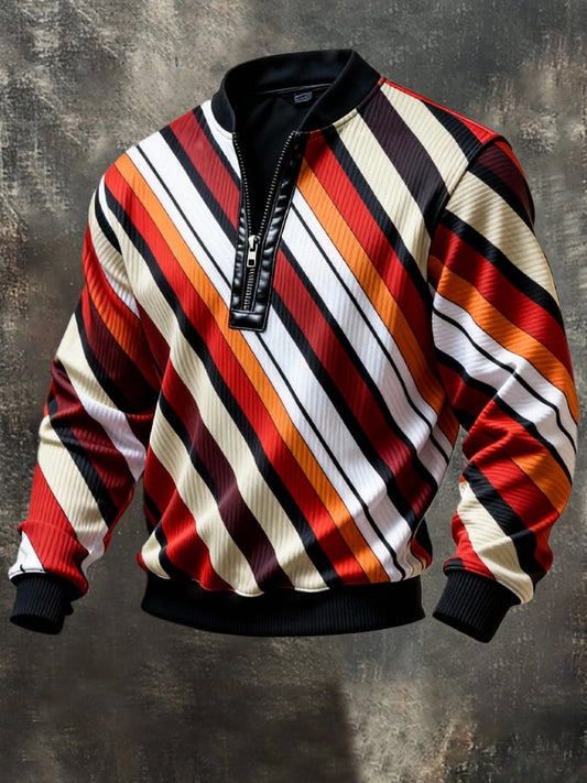 Men's Vintage Color-Block Printed Zip-Up Hoodie