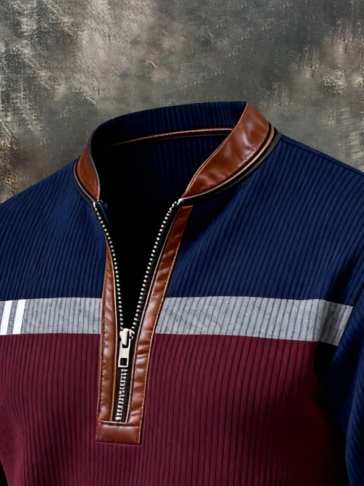 Men's Vintage Color-Block Printed Zip-Up Hoodie