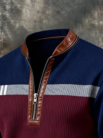 Men's Vintage Color-Block Printed Zip-Up Hoodie