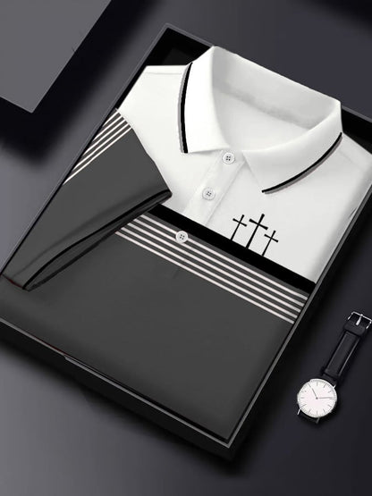 Men's Retro Faith  Casual Printed Short Sleeve Polo Shirt
