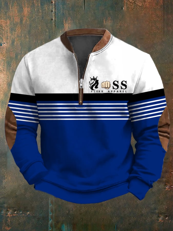 Men's Retro Letter Design Printed Casual Zipper Collar Long-Sleeved Sweatshirt