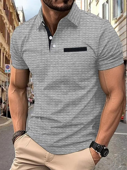 Men's Classic Colorblock Jacquard Plaid Lapel Polo Jacket