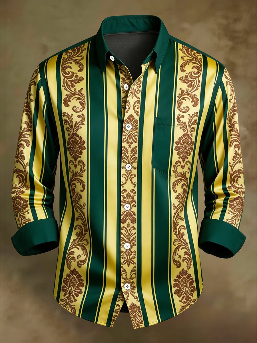 Men's Retro Business Casual Baroque Striped Long-Sleeved Shirt