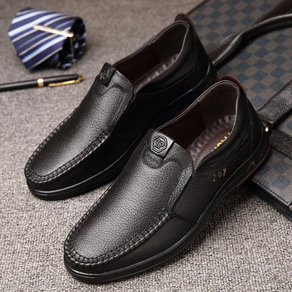Men'S Round Toe Versatile Business Casual Loafer Leather Shoes