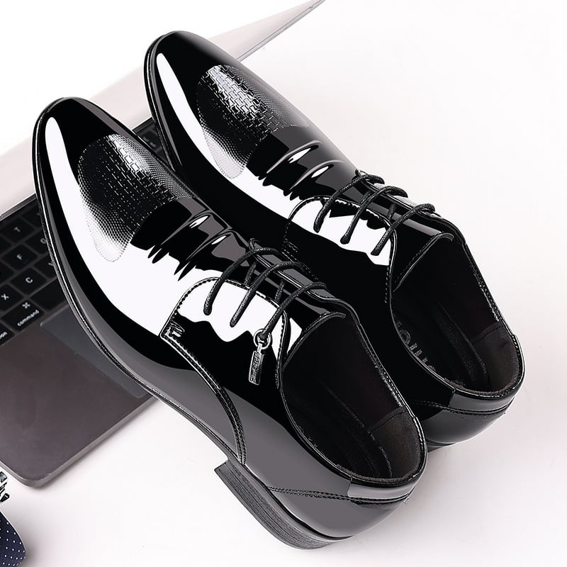 Men's Business Formal Casual Pointed Toe Lace Up Oxfords Faux Leather Patant Shoes