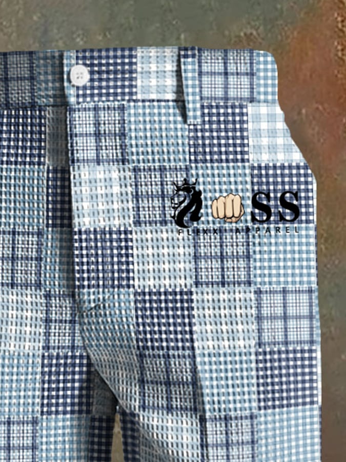 Men's Casual Plaid Waffle Pants