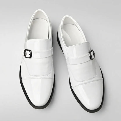 Men's Business Patent Leather Shine Cap Toe Metal Buckle Slip On Monk Loafers Dress Shoes