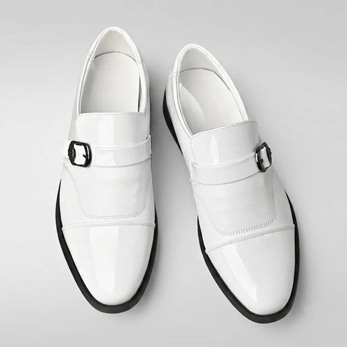Men's Business Patent Leather Shine Cap Toe Metal Buckle Slip On Monk Loafers Dress Shoes