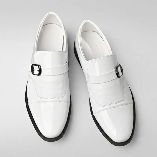 Men's Business Patent Leather Shine Cap Toe Metal Buckle Slip On Monk Loafers Dress Shoes