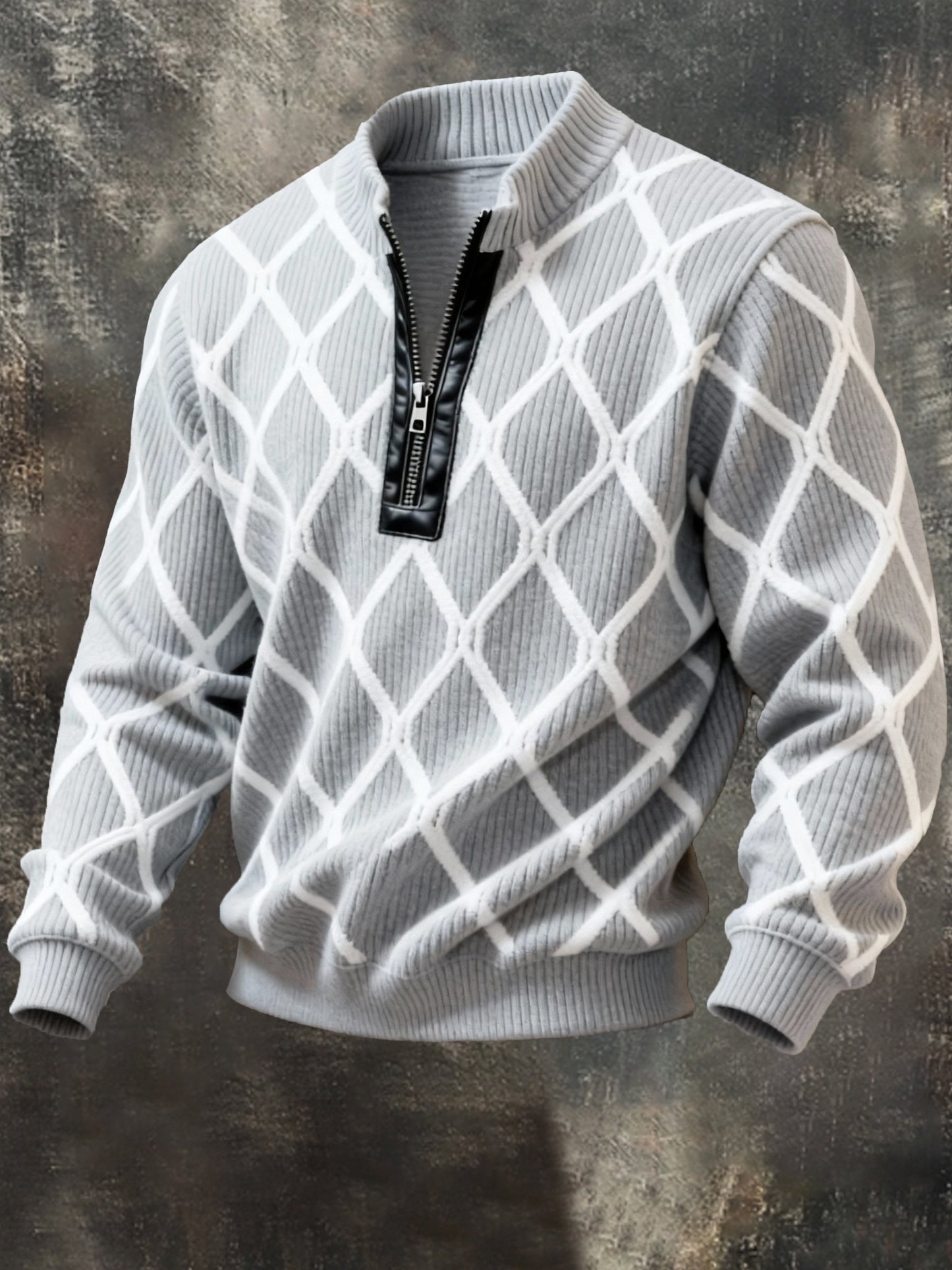Men'S Casual Retro Contrast Color Half Zip Stand Collar Long Sleeve Sweatshirt