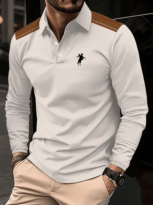 Men's Business Casual Striped Button-Down Polo