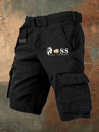 Men's Retro Letter Print Cargo Shorts (Belt Not Included)